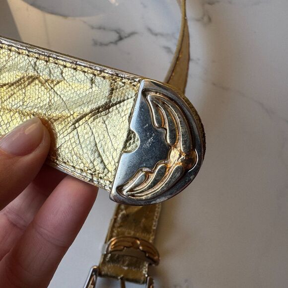 Vintage Emmanuel Genuine Reptile Metallic Gold Belt with Western Buckle - Picture 5 of 16